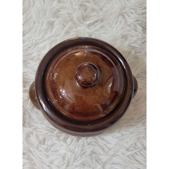 Lidded Stoneware Bean Pot / French Onion Soup Pot - Picture 2 of 10